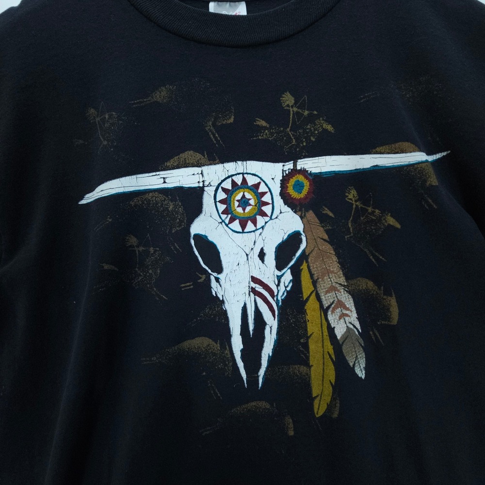 Vintage Jerzees T Shirt Mens L Black Western Bull Skull Graphic Tee USA Made - Picture 3 of 6